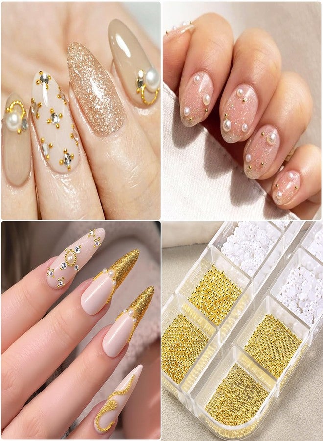 Furtherpretty Nail Gems and Rhinestones Kit, White Nail Pearls Flatback Rhinestones Bedazzling Diamond Rainbow Crystal Jewels,Gold Beads for Nails, Nail Art Accessories Decoration with Picker Tools - Image 5